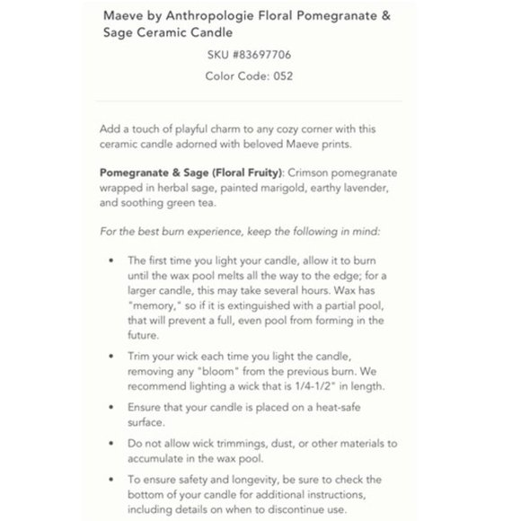 NWT-Anthropologie Maeve Floral Pomegranate & Sage Ceramic Candle - Picture 4 of 4